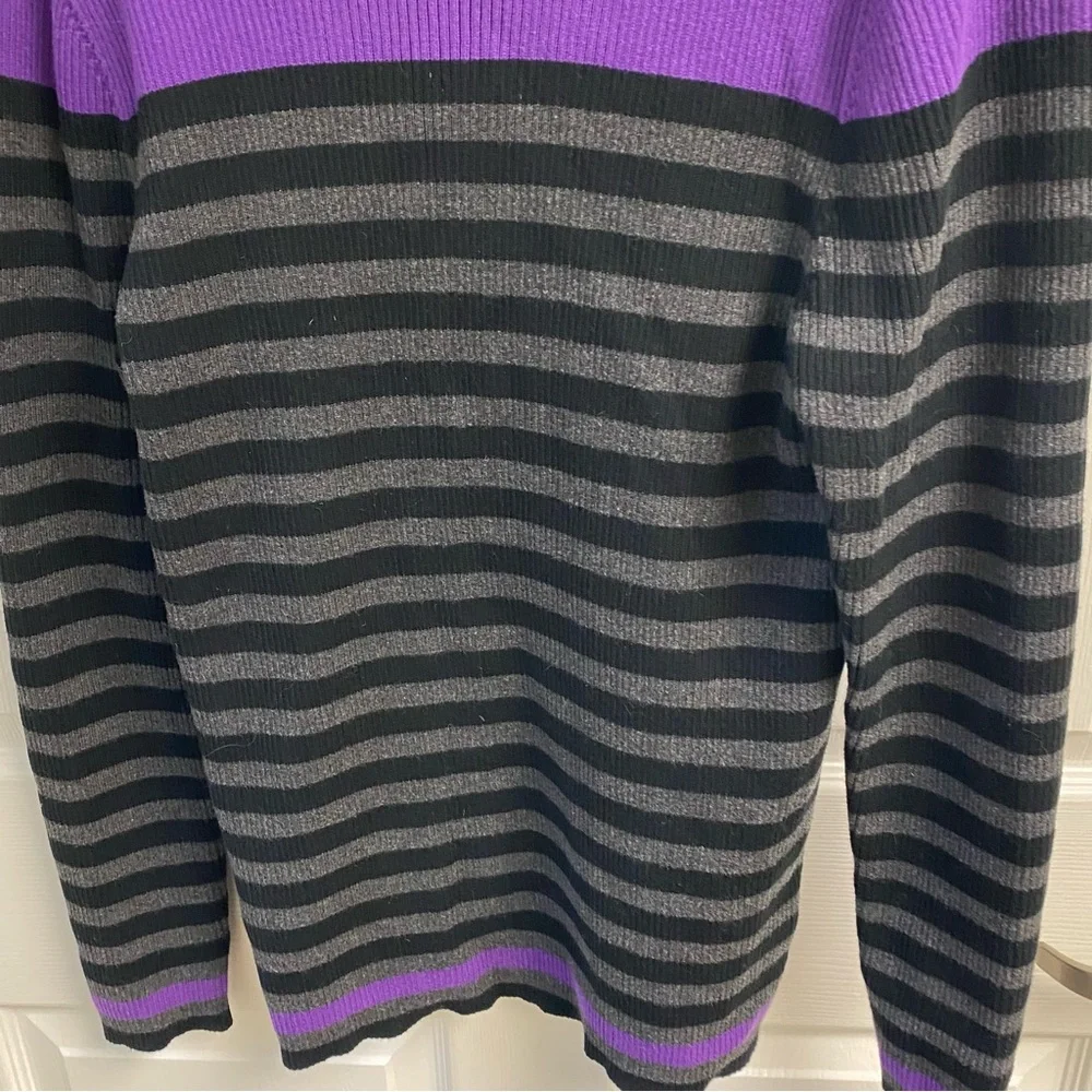 Lauren Ralph Lauren Purple and Black Striped Sweater‎ 3 Shoulder Gold Buttons XL